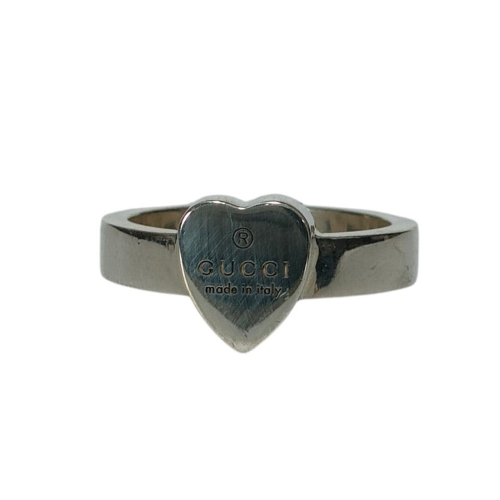 GUCCI AG925 Heart Mark Ring, Size 1 (approx.), Silver, Women's